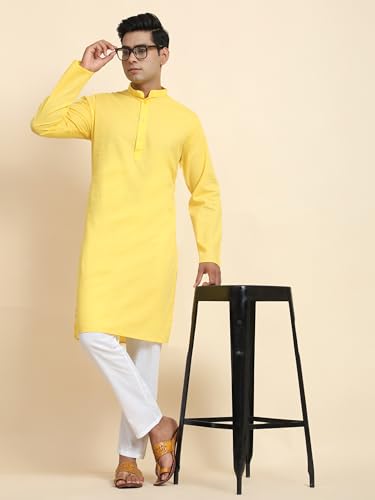 Image of Men's Cotton Solid Dress Long Kurta Regular Fit Casual