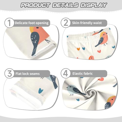 Cute Bird Heart Girls Leggings Ultra Soft Compression Yoga Gym Pants for Kids 4-10T3