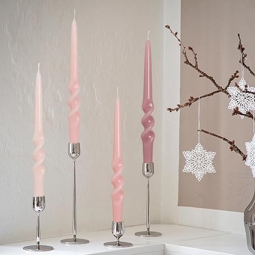 Image of Gradient Pink Smokeless Candles Handmade Twisted Taper Candle 9.5 Inch Unscented Spiral Candlesticks for Dinner Holiday Wedding Home Decor 4 PCS