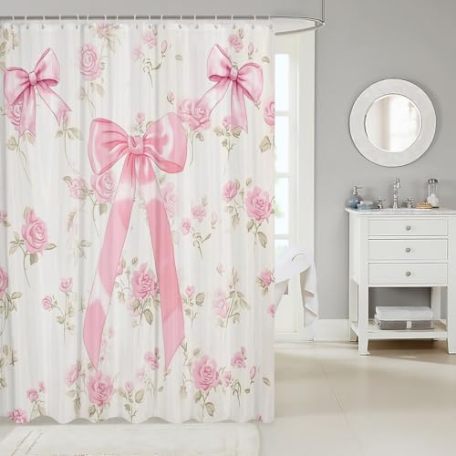Rideau de douche nœud rose aquarelle imperméable 183x183 cm