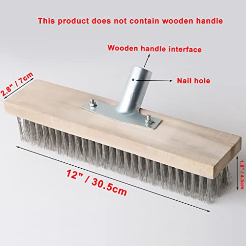 Image of 12 inch Heavy-Duty Rough Surface Floor Brush,Stainless Steel Wire Large Deck Scrub Brush 12 inch x 2.7 inch Removes Snow, Dirt & Grime on Drivways, Steps, Patios, Decks, Tile, Cement Without Stick (12 inch)