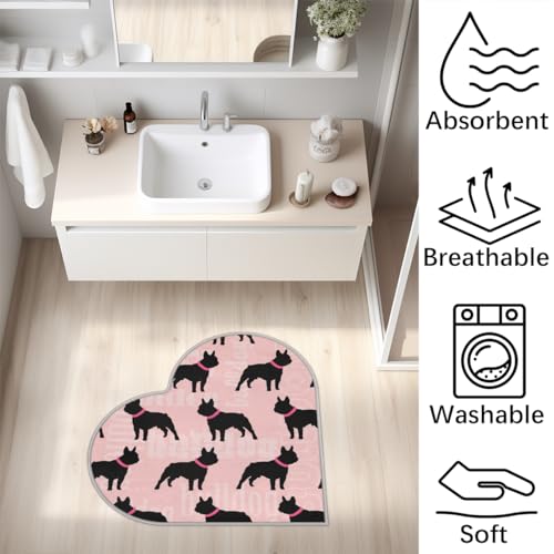 Französische Bulldogge Liebe Langhaar Verdickte Boden Fußmatte Teppiche 80cm, Cartoon Bulldogge Bereich Teppich für Wohnzimmer Küche Schlafzimmer Waschbar rutschfest Bodenmatte Teppich