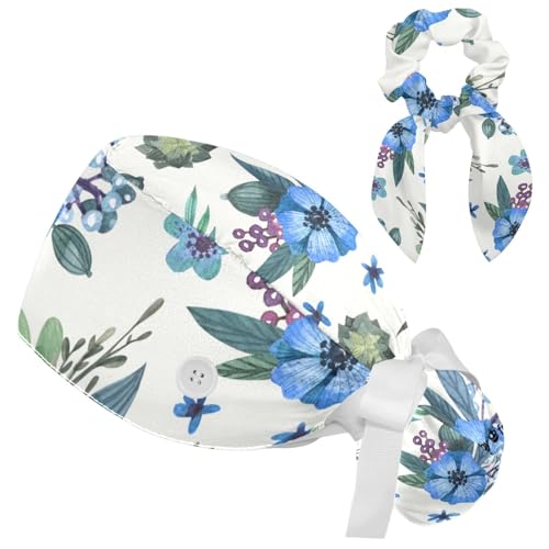 Image of Red Blooming Rose Flowers Black Working Cap with Scrunchy and Ribbon Tie for Women, Long Hair