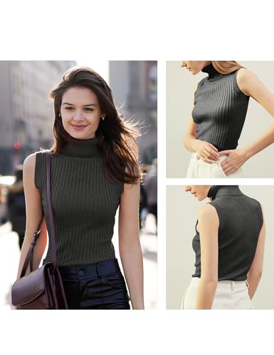 Image of v28 Women Sleeveless High Neck Turtleneck Stretchable Knit Sweater Top