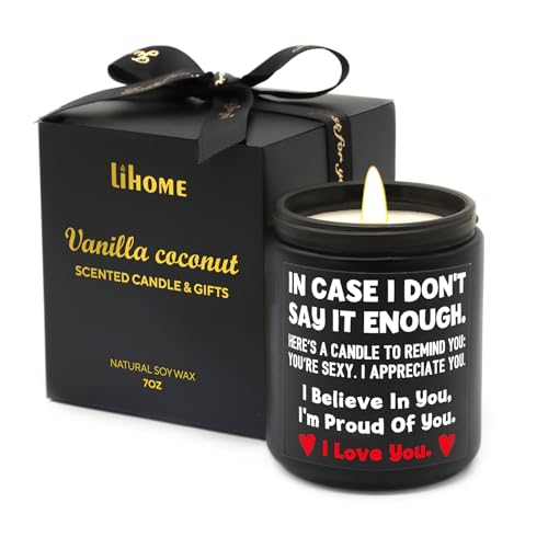 Lihome Regalos para él: aniversario, boda, cumpleaños, Navidad, día de San Valentín, regalos de amistad, velas perfumadas de cera de soja natural, vainilla y coco (7 onzas)