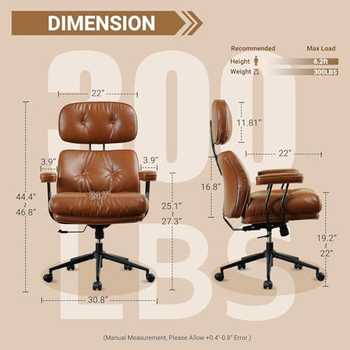 ovios Ergonomic Home Office Chair with Thickened Cushions (Brown, PU Leather)