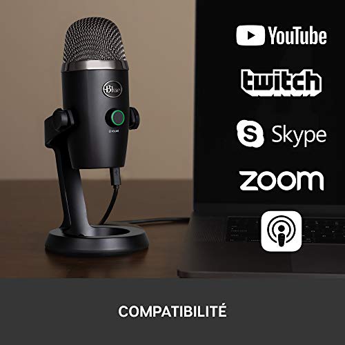 Blue Microphones Yeti Nano, Micro USB pour Enregistrer, Streaming, Gaming, Podcast, Micro Gaming Condensateur avec Effets Blue VO!CE, Micro PC & Mac, Cardioïde & Omni, Monitoring sans latence - Noir