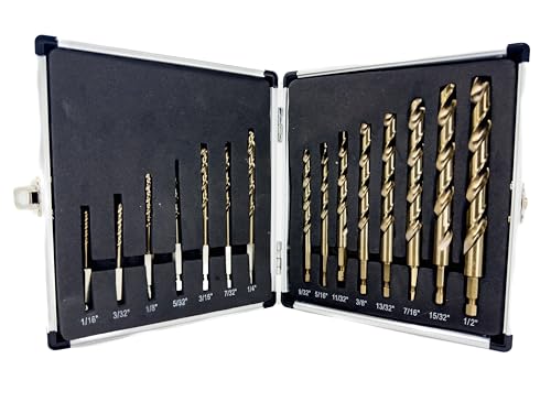 Drill America 15 Piece Quick Change Cobalt Drill Set with Hex Shank, (1/16" - 1/2" x 32nds), COHEX Series by Drill America - Used condition - US$47.09
