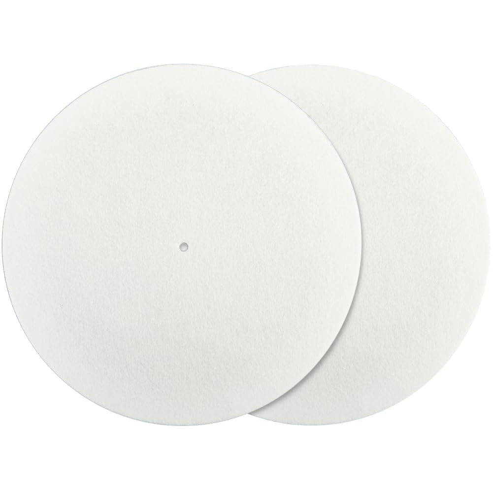 CRASPIRE 2Pcs White Felt Turntable Mat Record Pad Player Mat 11.6 Inch Anti Slip Anti Static Flat Round Protective Wool Vinyl Turntable Platter Slipmat Mats for Reduce Noise Cleaner Acoustic Sound