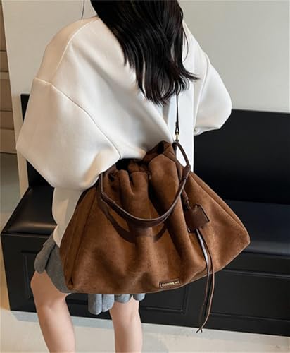 Womens Vintage Faux Suede Crossbody Bag Large Shoulder Tote Purse Drawstring Handbags Top Handle Satchels 20252