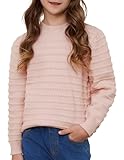Fdqin Cute Sweaters for Girls Ribbe Knit Casual Sweater for Girl Crewneck Pullover Sweater Solid Top Pink 4-5Y