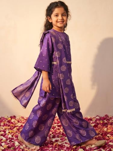 Image of AJ DEZINES Ethnic Wear Sharara Suit Set For Girls|Punjabi dress for Kids|Silk Blend Girls Salwar Suit|Traditional Patiala Outfit|Stylish Kids Kurta for Festivals Weddings & Special Occasions