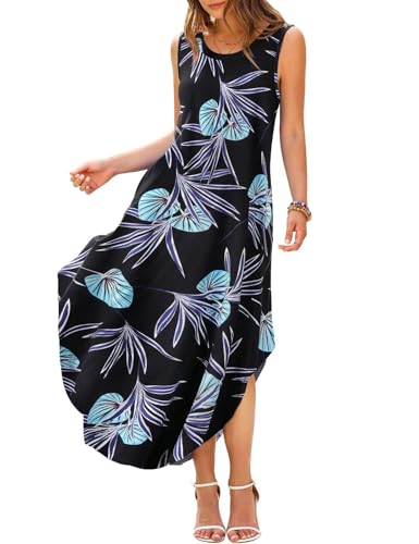 Image of JollieLovin Women Plus Size Summer Tank Maxi Dresses Sleeveless Causal V Neck Beach Long Dresses Swim Cover up (L-5X)