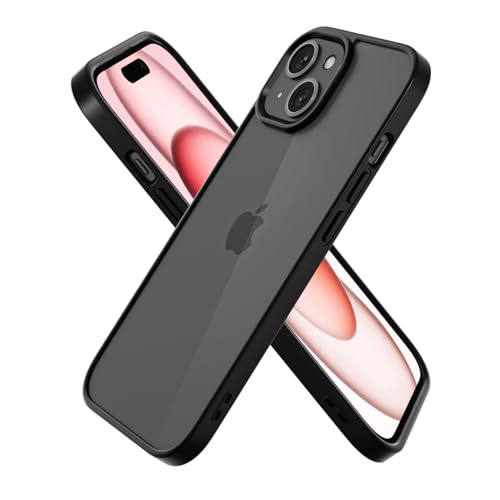 oakxco Clear Phone Case for iPhone 15 iPhone 14 iPhone 13 Case, Thin Slim Transparent Hard Plastic Back & Soft Silicone Bumper, Cute Non Yellowing Hybrid TPU Frame Protective Cover for Women, Black