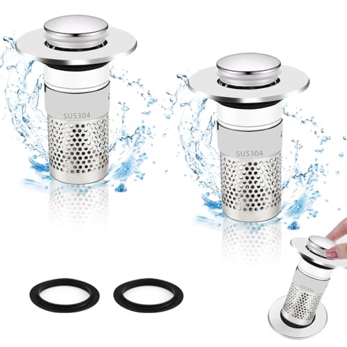2 Pezzi Tappo Lavandino Bagno, 34-40mm Filtro di scarico per lavandino,Tappi Bidet Universale Pop Up, Tappo Filtro con Filtro Per Capelli Per Tappo di Scarico Per Lavello da Appoggio