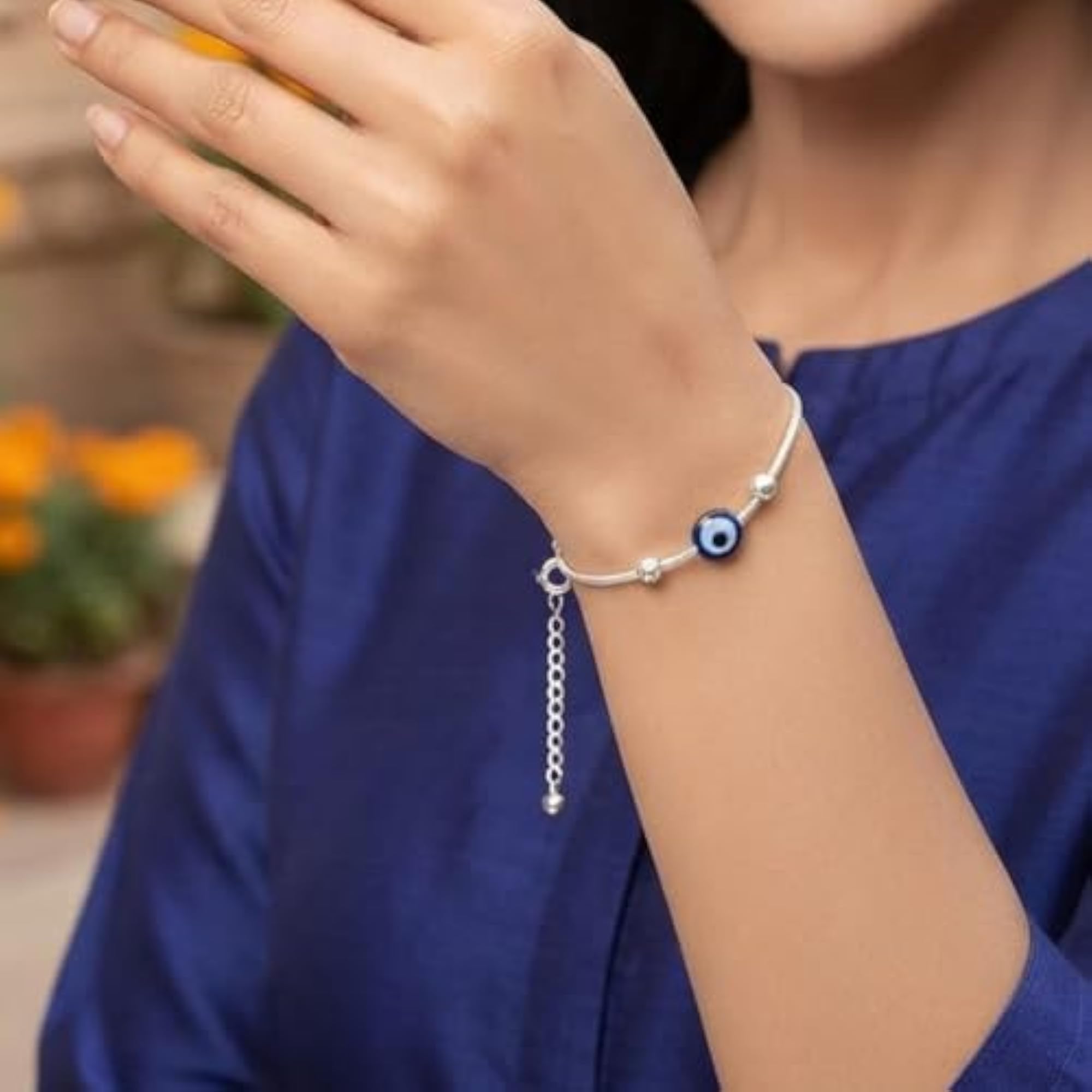 925 Sterling Silver Evil Eye Bracelet with Blue Nazar