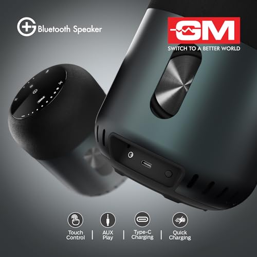 Image of GM G+ Bluetooth Speaker with Powerful 60W Output Smart Touch Panel, 20H Playtime, TWS Tandem, 3 EQ and 8 Radiators for Supreme Sound with 360 Degree coverage, Smart Portable Wireless Bluetooth Speaker