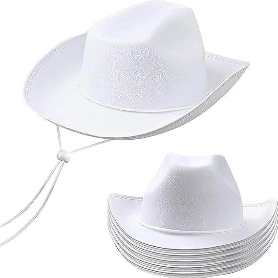 MALLOOM 6 Chapeaux de Cow-boy Blancs en Lot – Chapeau de Cow-boy Occidental avec Cordon Réglable, Chapeau de Cowgirl pour Mariage, Spectacle ou Fête