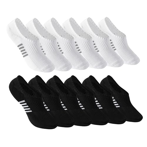 Calcetines invisibles acolchados de corte bajo para mujer, 6 pares de calcetines para correr, atletismo, gimnasio, tobillo, 3 blancos, 3 negros, 6-9