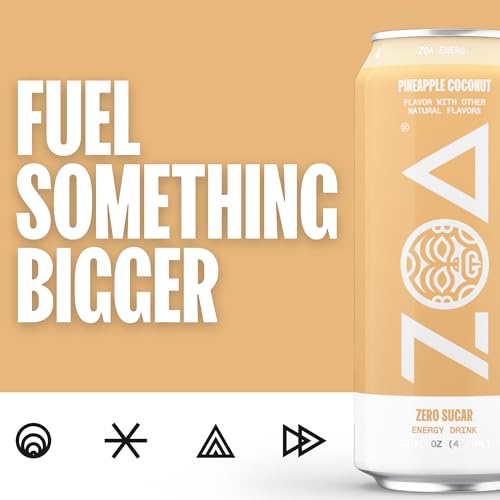 ZOA Zero Sugar Energy Drinks, Pineapple Coconut - Clean Sugar-Free Formula of Natural Caffeine, Electrolytes, Healthy Vitamin C, Amino Acids and B-Vitamins - 16 Fl Oz (12-Pack) 6 ZOA Zero Sugar Energy Drinks, Pineapple Coconut - Clean Sugar-Free Formula of Natural Caffeine, Electrolytes, Healthy Vitamin C, Amino Acids and B-Vitamins - 16 Fl Oz (12-Pack)