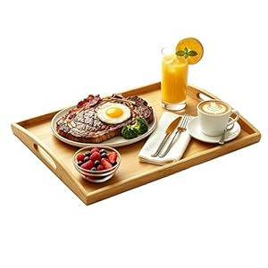Large Bamboo Wooden Serving Tray with Handles, Wooden Serving Platter for Breakfast in Bed, Dinner Trays for food serving, Restaurant Use & Gift – Rectangular Wooden Tray Large