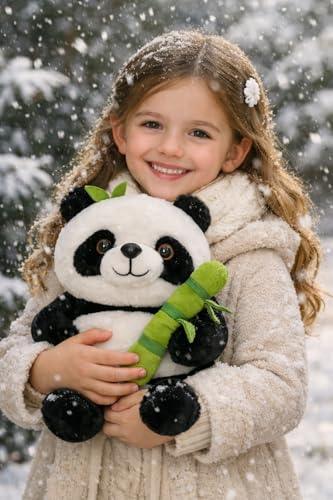 Image of Soft Stuffed Bamboo Panda 28 cm Teddy Bear Stuffed Panda with Bamboo Pillow Tube Ideal for Unisex Kids Birthday Gift for Girls and Boys (Black,White)