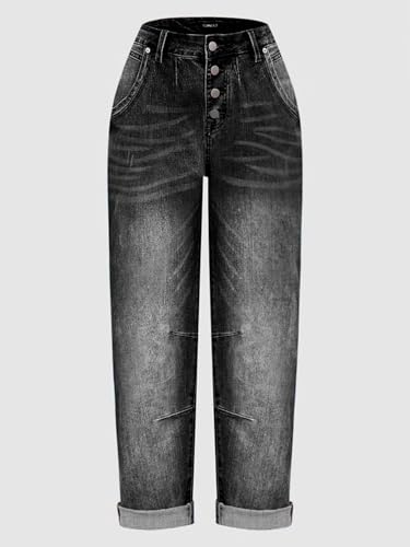 Image of Flamingals Women's Straight Leg Jeans Mid Rise Button Fly Stretchy Wash Stitch Detail 90s Casual Trendy Denim Jeans