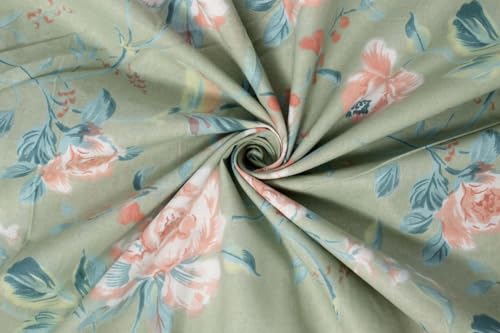 Image of The Furnishing Tree Elastic Cotton Oval Dining Table Cover 30x48 in Inches Floral Multicolor on Greenish Base