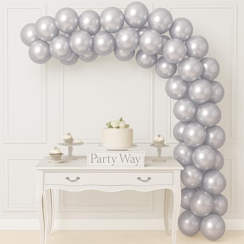 Image of Party Propz Silver Balloons For Decoration - Pack of 25 Pcs Silver Balloons | Balloon for Decorations | Balloon For Birthday | Birthday Decoration Items (Latex)