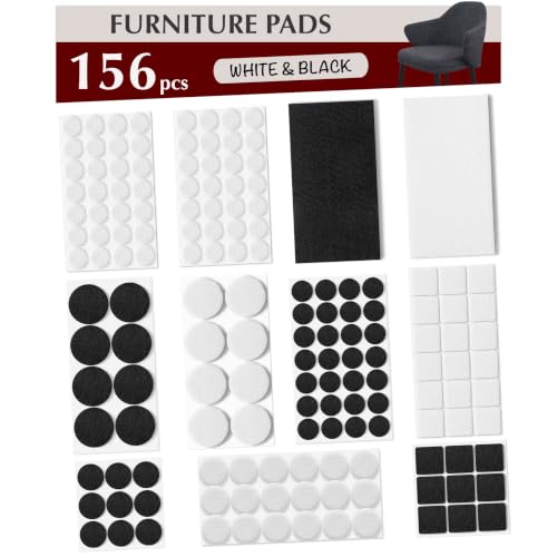 Felt Furniture Pads – 156 pcs – White & Black – Chair Leg Floor Protectors