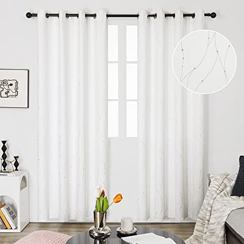 Deconovo CT3816D-2 50% Blackout Curtains, Foil Printed Wave Line With Dots Grommet Bedroom Curtains, Pure White, 52 X 84 Inch, 2 Panels Living Room Darkening Window Curtains thumb #1