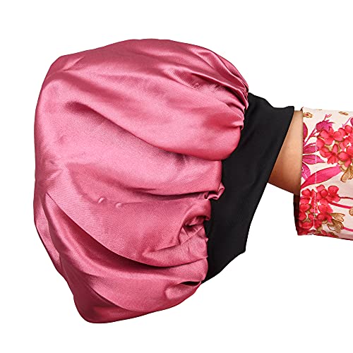 Image of Satin Silk Premium Sleeping Caps for Women, Comfortable & Soft Double Layered Stretchable Hair Bonnets, All Head Sizes & Hair Type, Night Care Routine, Onion Pink, Pack of 1