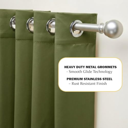 Image of 100% Blackout Window Curtains, 7 Feet, Solid Design, Faux Silk, Thermal Insulated, Noise Reducing Eyelet Door Curtain with Tie Back for Living Room & Bedroom, 115x210cm, Pack of 1 - Green