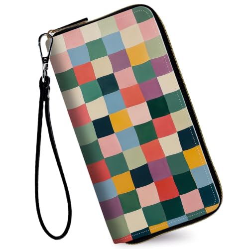 Image of Women's Wallets Credit Card Holder Money Leather Long Wallet | Long wallet with Wristlet,Large Capacity with Zip-Around Phone Purse for Women Ladies Girls,Colorful Retro Checkerboard