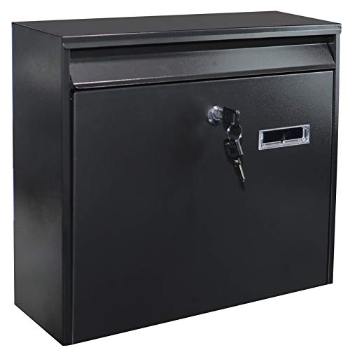 Piowio Outdoor Wall-Mounted Lockable Post Letter Mail Box with Viewing Window (Black 36 * 10 * 32cm)