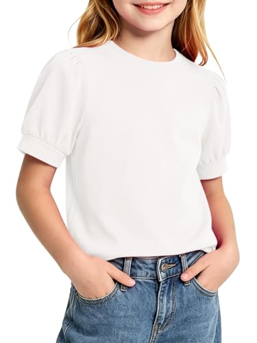 Image of Girls' Puff Sleeve Cotton T-Shirt Cute Summer Tops for Girls