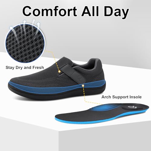 relxfeet Men's Walking Shoes Extra Wide Diabetic Shoes Adjustable Barefoot Slip On Sneakers with Zero Drop Sole for Swollen Feet4