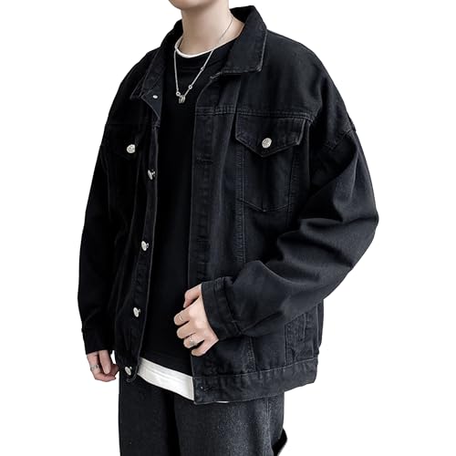 Men's Casual Washed Denim Jacket Vintage Button Down Long Sleeve Jean Coats Loose Fit Distressed Trucker Jacket