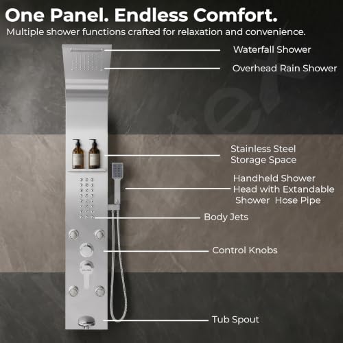 Image of Plantex Shower Panel /6 in 1 Shower System /304 Grade Stainless Steel Handshower with Waterfall Outlet /Tub Spout /Body Massage Spray With Hot &cold Mixer- (1015, Chrome)