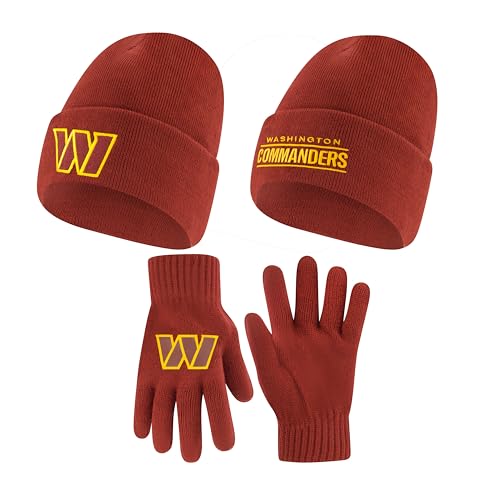 Ultra Game Adults NFL Official Super Soft Winter Beanie Knit Hat with Extra Warm Touch Screen Gloves, Washington Commanders, Team Color, One Size