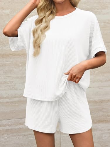 Image of Imily Bela Womens 2 Piece Outfits 2025 Oversized Summer Short Sets Casual Beach Ribbed Short Sleeve Matching Set