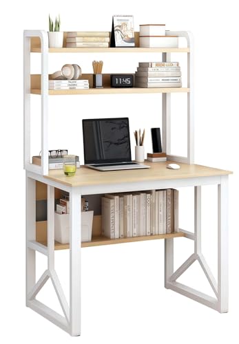 EastEamily パソコンデスク 勉強机 テレワークデスク 幅80x奥行50x高さ150cm pcデスク 学習机 収納ラックと下棚付き 頑丈 安定構造 コンパクト 省スペース 組立簡単 リビング 在宅勤務 勉強用 日本語説明書付き-ZFH