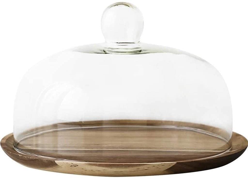 Dome Cake Stand Cake Pan, Home Glass Cake Pan Hotel Kitchen Wooden Tray Cake Pizza Decorating Plate Pastry Display Home Cheese Plate Cake Stand,Can Be Used for Wedding Dinner (Brown 25.5*25.5*15.5CM)