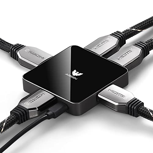 HDMI Splitter 4K60Hz, 4K HDMI Splitter 1 in 4 Out HDMI Hub, ARISEN 1 HDMI Port to 4 HDMI Display Duplicate/Mirror, HDMI 2.0 HDCP 2.2 18Gbps Ultra HD High Resolution, Tempered Glass & Zinc Housing