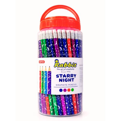 Image of Starry Night Pencil (100) | Super Fun Unicorn & Space Cartoon Theme Dark Lead Pencils for Kids | HB Writing Pencils for Girls & Boys | School & Return Gift Stationery.
