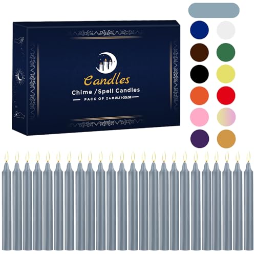 24 Pack Silver Spell Chime Candles Premium Mini Unscented Taper Candles for Rituals Prayer Meditation Altar Spells 4 Tall Ideal for Witches & Spiritual Practices