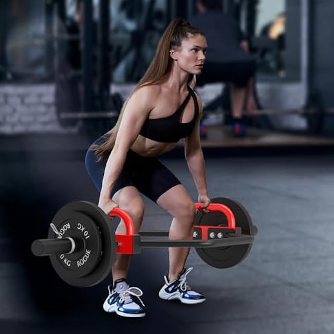 Hex Trap Bar 2-Inch Olympic Weightlifting Barbell,48.6 Deadlift Bar for Squats,Shrugs,Push-Ups,400Lbs Weight Capacit Suitable Home Gym Equipment Workouts for Beginners,Women,Men£¨Black-Red£©