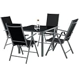 TecTake® Conjunto Muebles Jardín Exterior 5 Piezas, Estructura de Acero, Mesa y Sillas Terraza Impermeables y Resistentes a Intemperie, Sillas Plegables y Reclinables, Tela Transpirable - Antracita