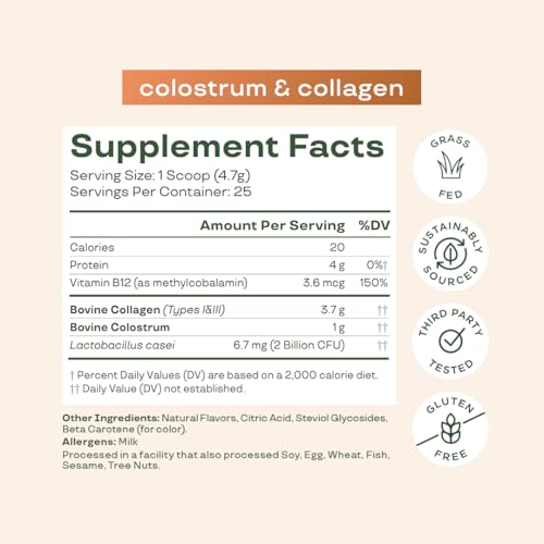 Image of Bloom Nutrition Bovine Colostrum Powder with Vitamin B-12 for Gut Health, Immune Support, Hair Growth & Beauty Supplement | Orange Cream, 25 Servings