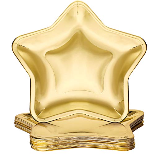 Patelai 30 Pieces Thick Star Shaped Paper Plates Disposable Party Plate Pentagram Dinnerware Decorations for Graduation Independence Day Wedding Birthday Baby Shower 9.45 Inch(Gold 30 Pieces)